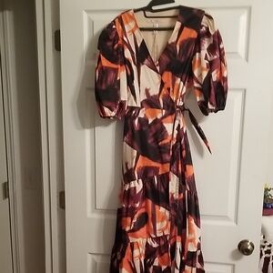 Hutch Vibrant Orange and Purple Long Sleeve Dress,size Small